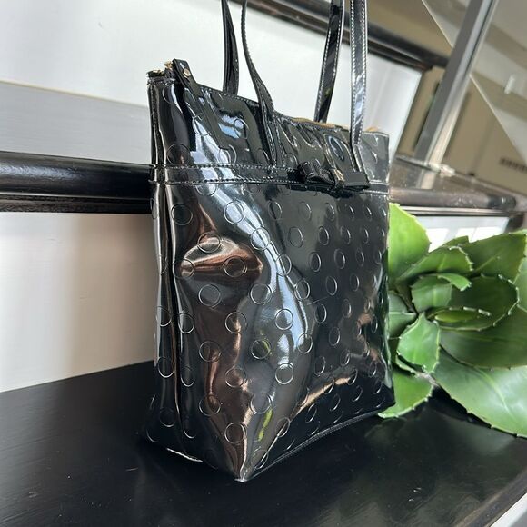 Kate Spade genuine patent leather polkadot embossed shoulder tote handbag purse - Picture 3 of 10